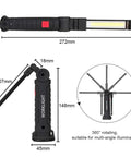 Two Pack LED Work Lights USB Rechargeable COB Light With Magnetic Base 360 Degree Rotation Five Modes Folding Flashlight dimensions