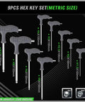 Long Arm T Handle Allen Wrench Set Built Tough With Ball End Hex Keys For Metric And SAE Sizes 18 Piece Chrome Vanadium Steel