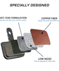 Exploded view of Two Pairs Disc Brake Pads For Tektro Novela IOX Disc Brakes, featuring copper fiber and low noise materials.