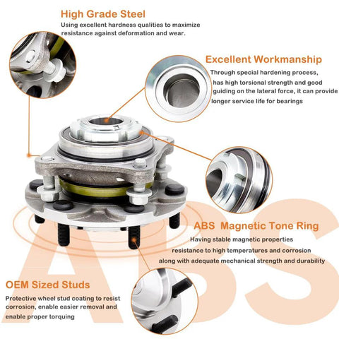 High quality front wheel hub bearing assembly 950004 compatible with Toyota 4Runner, FJ Cruiser, Tacoma 2WD showing steel and studs