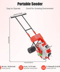Six Nozzle Hand Push Seeder For DIY Farmers And Garden Pros With Eight Pound Seed Box And Red Roller Manual Seed Planter side view