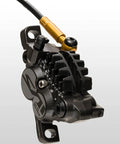 Close-up of Saint M820 Hydraulic Disc Brake and Lever Front Post Mount 4 Piston Caliper Dual Diameter with I Spec B Reach
