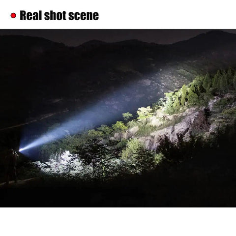 Ultra Bright 2000 Lumen 18W LED Work Light illuminating a dark outdoor scene, highlighting trees and landscape, Pro Grade Spotlight