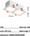 Eight Piece Set Of Sleek Square LED Recessed Downlights Dual Swivel Ceiling Fixtures Warm 3000K Aluminum Indoor Lighting Kits No Fuss Home Upgrade Easy Drop In Fit Solid Build with dual square design.