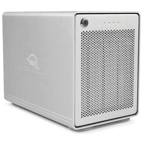 Rock Solid 10Gb Usb C Raid Storage Enclosure, silver metal design, front view, optimized for heavy workloads on Mac or Windows.