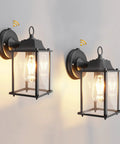 2 Pack Dusk To Dawn Outdoor Wall Mount Light Fixtures With Clear Glass In Black Finish Exterior Garage Lighting High Sensitivity Photocell Sensor For Auto On At Night And Off At Day Weatherproof No Fuss Install