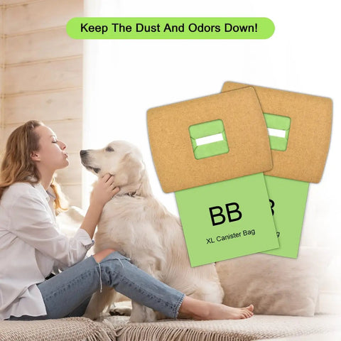 22 Pack Vacuum Bags Replacement For Oreck Canister Vacuum Models BB180 BB280 BB850 BB870 shown with woman and dog