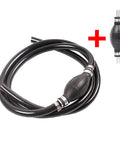 3/8 Inch Nylon Braided Marine Fuel Hose Line With Primer Bulb, 6 Feet, Ethanol Compatible, Low Permeation Fuel Line Assembly With Stainless Clamps For Outboard Boats, RVs, Tractors And Caravans, shown with additional primer bulb attachment.
