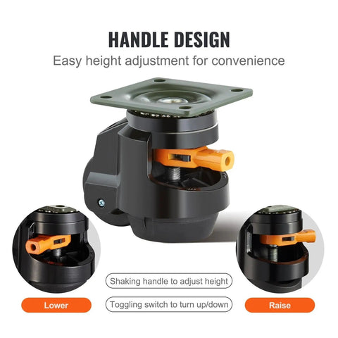 Heavy Duty 4Pc Swivel Caster Wheels Featuring Slick Rubber Pads Adjustable Height Leveling Bolts for easy height adjustment