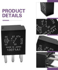 Hassle Free 2Pack Auto Fuel Pump Relays 12Volt 5Pin Direct Plug Power Switch 30Amp with detailed labeling and plug design.