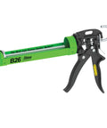 Heavy-Duty B-Line 26 to 1 Manual Caulking Gun for 10 oz Cartridges, 900 Lbf Thrust, 300 Psi, black handle, green cradle