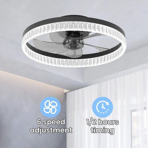 Dope Fandelier Ceiling Fan With Dimmable LED Lights, Quiet DC Motor, Remote Control, Flush Mount, Low Profile, 6 Speeds, Reversible Invisible Blades, 5 Blade Design, Perfect For Living Room Or Bedroom
