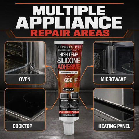 Kick Bigger Gaps With This High Temp Rtv Silicone Sealant Perfect For Oven Panel And Appliance Repair That Handles Extreme Heat Like A Boss. Image shows sealant tube for oven, microwave, and cooktop repair.