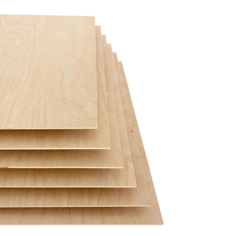 Baltic birch plywood sheets, 3mm (1/8 in), 12 x 18 in, craft grade B/BB veneer, box of 6 sheets, light wood tone