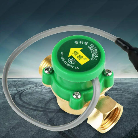 High Sensitivity Water Flow Sensor Switch 220V For Low Pressure Shower Booster Pump With One Half Inch Thread, green and brass