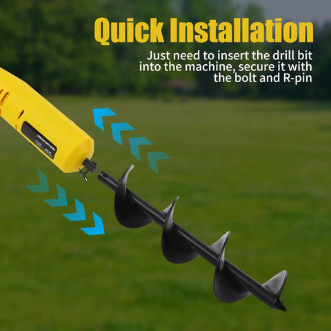 Cordless Post Hole Digger quick installation showing auger bit attachment with battery and charger for hole digging