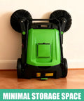 Heavy Duty 43 Inch Walk Behind Floor Sweeper Manual Push Broom For Warehouse And Shop Floors With A Beefy 15 Gallon Hopper with compact storage design.