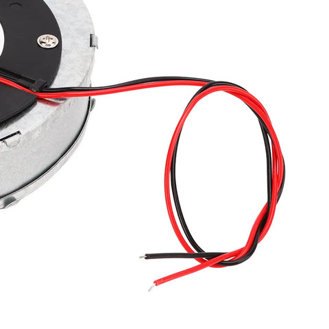 Side view of Beefy 12V Brushless Blower Fan Delivers 62.49 CFM at 5500 RPM with wiring, suitable for routers and electronics cooling.
