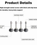 Heavy Duty M6 Furniture Leveling Feet Squash The Wobbles Off Tables Cabinets And Workbenches Quick With Swivel Nylon Bases and Sturdy Steel Bolts with adjustable height.