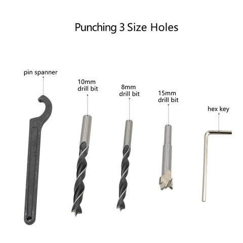 Pocket Hole Jig Kit System DIY Woodworking Aluminum Alloy Locator Tool Set with 8mm and 15mm holes showing tools and drill bits.