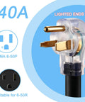 40A lighted plug end of Heavy Duty 250V Welder Extension Cord 40 Ft with NEMA 6-50 STW 8AWG 3C Lighted End ETL Listed