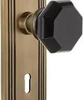 Deco Plate With Keyhole Privacy And Waldorf Black Door Knob In Antique Brass Complete One Door Set With Solid Forged Brass Plates
