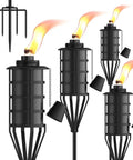Set Of 4 Outdoor Metal Torch Lights With 22oz Fuel Capacity, 59.5 Inch Citronella Torches On 5 Prong Grounded Stakes For Patio