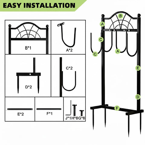 Easy installation diagram of Heavy Duty Freestanding Garden Hose Holder With Four Prongs A Real Workhorse Metal Hose Reel Stand