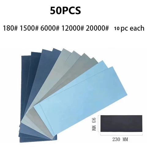 Get This Awesome 50 Piece Wet Dry Sandpaper Set With 60 To 20000 Grits For Wood Metal And Plaster Polishing, Custom Cut Sheets.