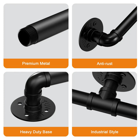 Close-up of Badass Industrial Pipe Handrail For Indoor Or Outdoor Living Spaces showing premium anti-rust metal and heavy duty base.
