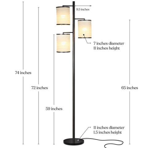 Liam Floor Lamp With Asian Lantern Shade Tree Style Standing Light For Living Rooms Offices And Bedrooms Includes 3 LED Bulbs Dope Ambience Black Finish
