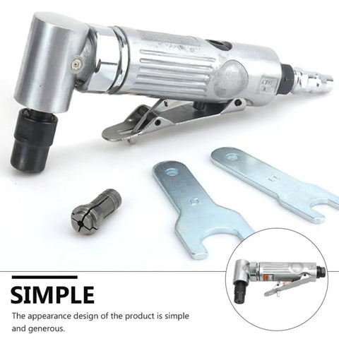 Professional Grade Kick Ass Pneumatic Air Die Grinder Spinning Wild At Twenty Five Thousand RPM For Slick Polish Heavy Metal Wood Tire Wall Projects with silver body and accessories.