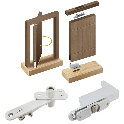 Self Closing Door Pivot Hinges For Wood Secret Doors, 360 Degree Shaft Swing Door Hardware, Zinc Alloy Heavy Duty Rustproof And Corrosion Resistant, Hidden When Installed, 1 Set