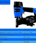 Heavy Duty Roofing Nailer Built To Take Heat While Delivering Consistent Drive Power For Snappy 15 Degree Wire Collated Nailing On Every Residential Project Out There technical data showing magazine capacity and specifications.