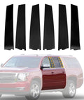 Six black pillar trim moldings for GMC Yukon XL, Escalade ESV, Suburban; B- and C-pillar appliques LH/RH