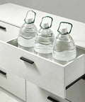 Open drawer with three water bottles demonstrating Bottom Mount Drawer Runners 1 Pair 14 Inch 35cm Two Section Extension Quiet Glide