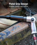 Beast Pistol Grip Needle Scaler With 19 Hardened Steel Needles, shown on rustic metal surface; pistol grip design emphasizes comfort.