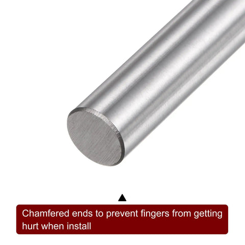 Close-up of 2 Pack 8mm x 330mm Linear Motion Rod Shaft Guide Chrome Plated Steel showing chamfered end detailing.