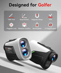 Golf Range Finder With Slope, Flag Lock And 1200 Yard Range, 7X Magnification, IP54 Water Resistant, design for golfers, dual view