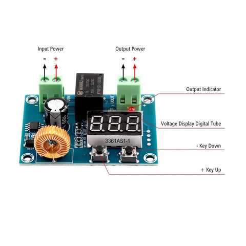 Two Pack Xh M609 Low Voltage Disconnect Module With Digital Display Auto Cutoff Stops DC Batteries From Over Discharge. Front view, showing input/output terminals and digital display.