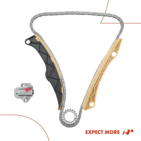 Must-Have Engine Timing Chain Kit With Tensioner For Hyundai And Kia 1.6L DOHC Vehicles showing chain, tensioner, guides