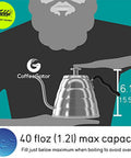 Gooseneck Kettle With Thermometer 34oz Stainless Steel Pour Over Coffee Maker And Tea Kettle dimensions and capacity description