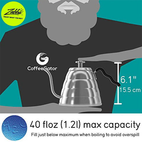 Gooseneck Kettle With Thermometer 34oz Stainless Steel Pour Over Coffee Maker And Tea Kettle dimensions and capacity description