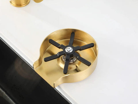 Brushed Gold Metal Glass Rinser for Kitchen and Bar Sinks, Heavy Duty T304 Stainless Steel and Brass Construction, top view