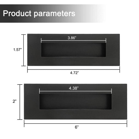 Recessed Finger Flush Pulls With Edge Pull For Pocket Doors, Closets, Sliding And Barn Doors, Black Stainless Steel 6 Inch, dimensions shown