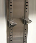 Close-up of adjustable wire rack support for Top Shelf Commercial 3 Door Reach In Refrigerator, Built Tough Stainless Steel Display Cooler Merchandiser.