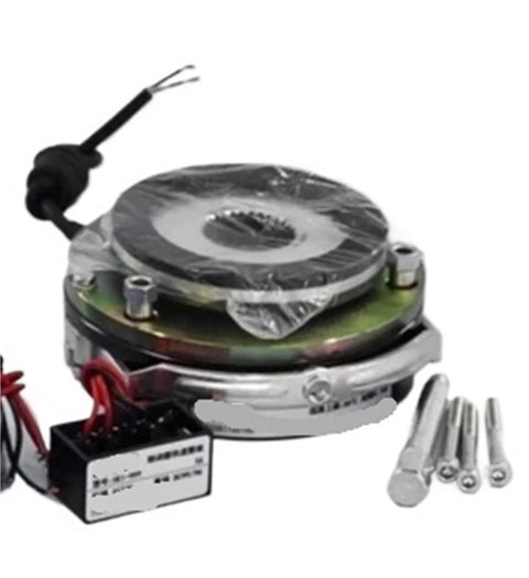 Front view of DHM3 electromagnetic brake with pure copper rotor, control box and mounting bolts