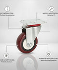 Built Tough Swivel Plate Caster With 2.5 Inch Tpr Wheel And 4X4 Inch Steel Mounting Base showing 360° swivel action and floor-safe design.