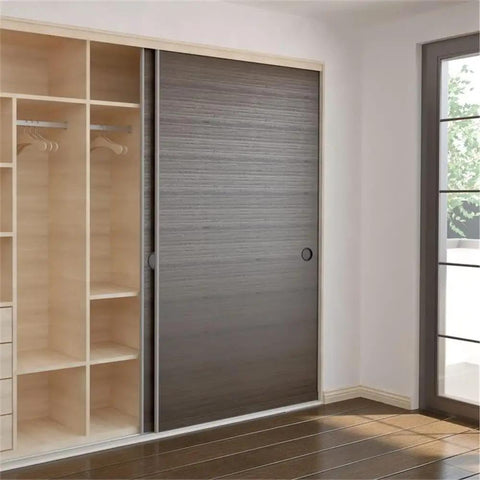Matte Black Steel Closet Door Finger Pull Set on sliding door; slick low profile design, two and one eighth inch pocket size visible