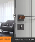 Heavy Duty Metal Door Handle Set Pair With Locking Function And Thickened Panel Pulls on interior door, wood accent